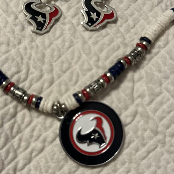 New NFL Houston Texans Beaded Necklace & Earring 3pcs Set Jewelry - Picture 2 of 8